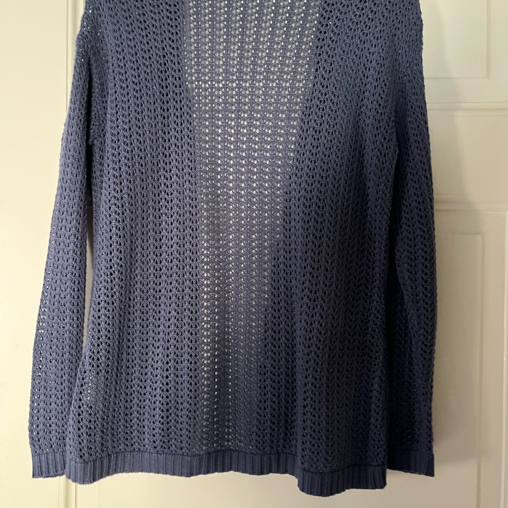 Isaac Mizrahi Navy Open-Front Knit Cardigan with Light Blue Sea Appliqués - Picture 5 of 5